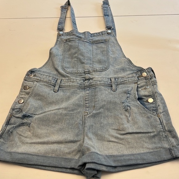Old Navy Distressed Jeans Overalls Size Large - Picture 1 of 8